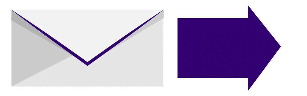 A envelope with a purple arrow pointing to the right.